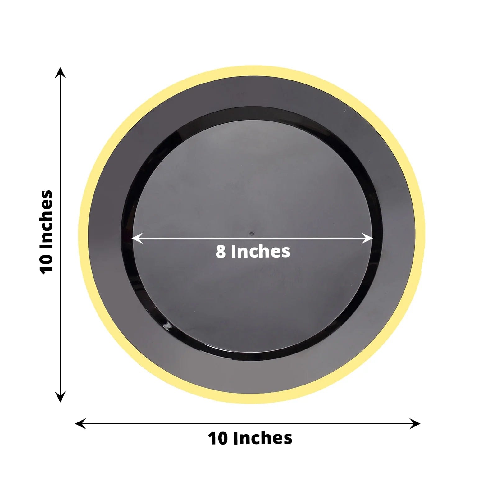 10 Disposable Round Plastic Dessert Plates with Gold Rim