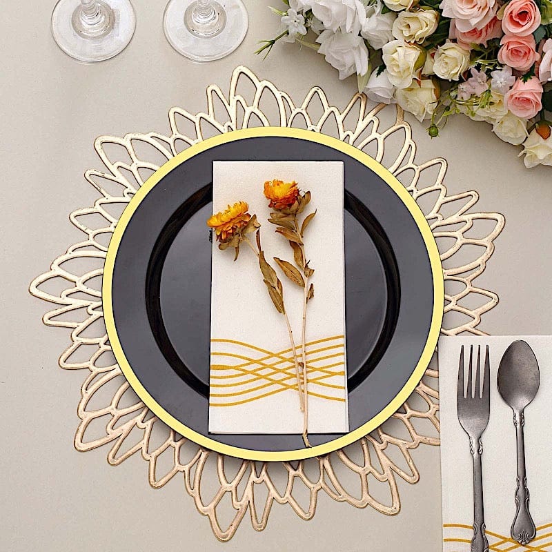 10 Disposable Round Plastic Dessert Plates with Gold Rim