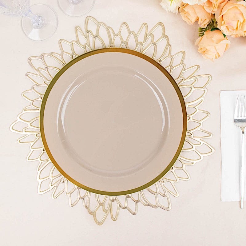 10 Disposable Round Plastic Dessert Plates with Gold Rim