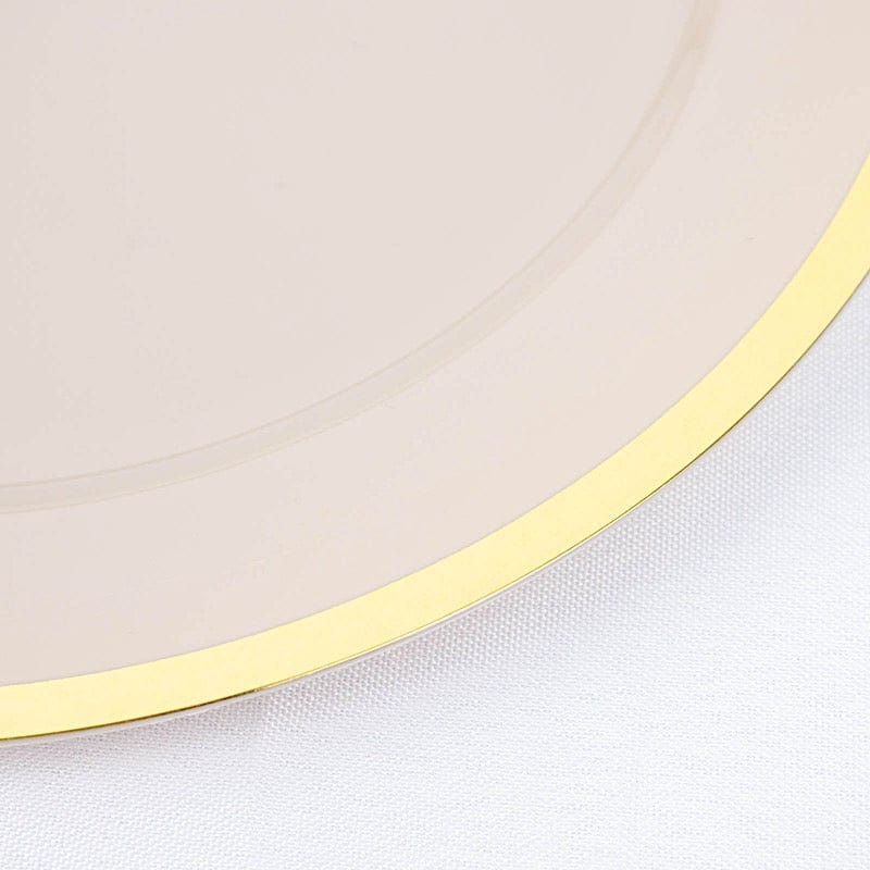 10 Disposable Round Plastic Dessert Plates with Gold Rim