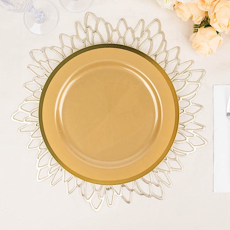10 Disposable Round Plastic Dessert Plates with Gold Rim