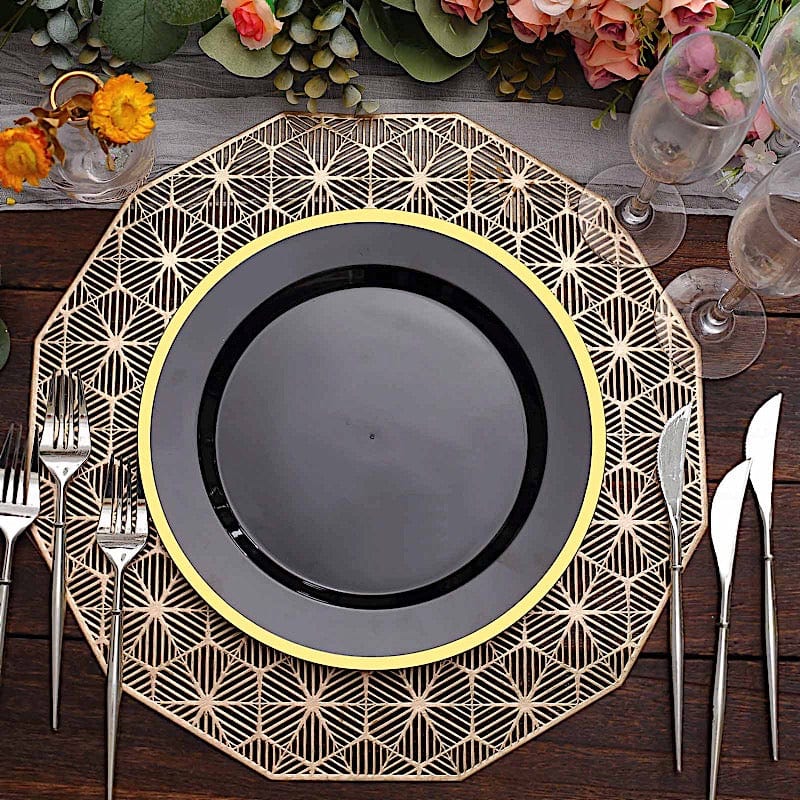 10 Disposable Round Plastic Dessert Plates with Gold Rim