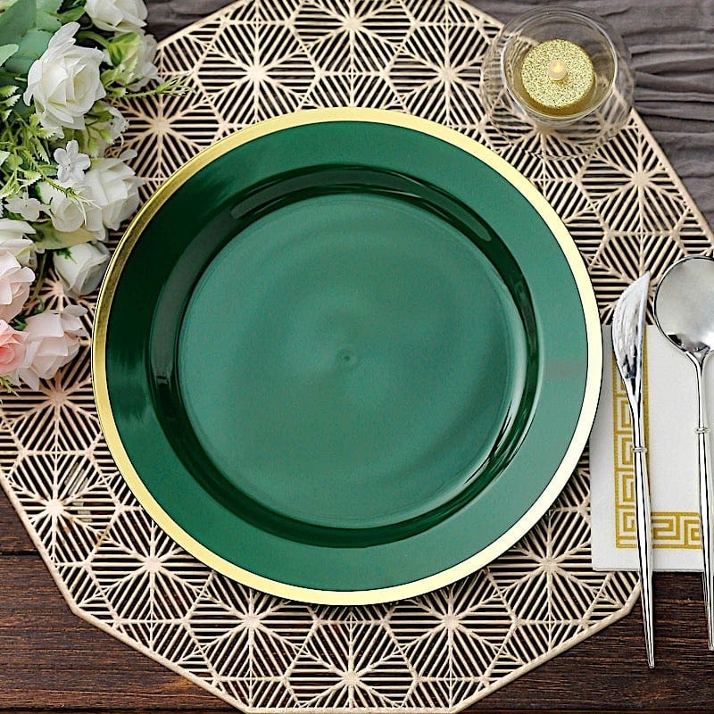 10 Disposable Round Plastic Dessert Plates with Gold Rim