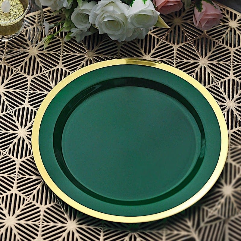 10 Disposable Round Plastic Dessert Plates with Gold Rim