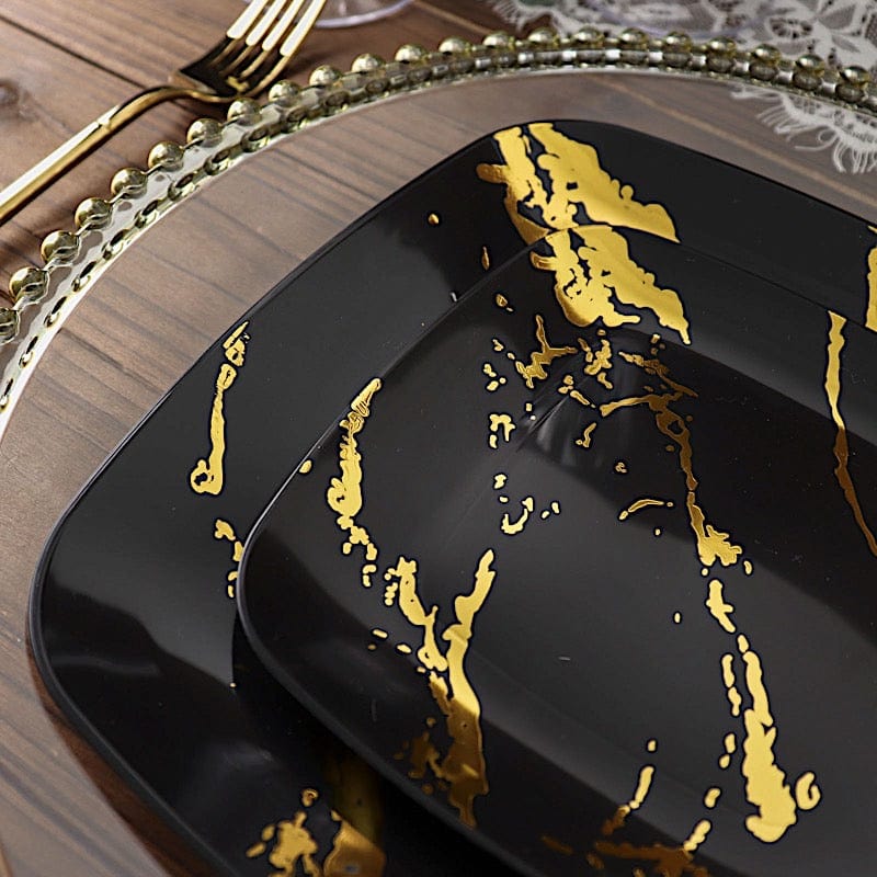 10 Metallic Marble Square Disposable Salad and Dinner Plastic Plates