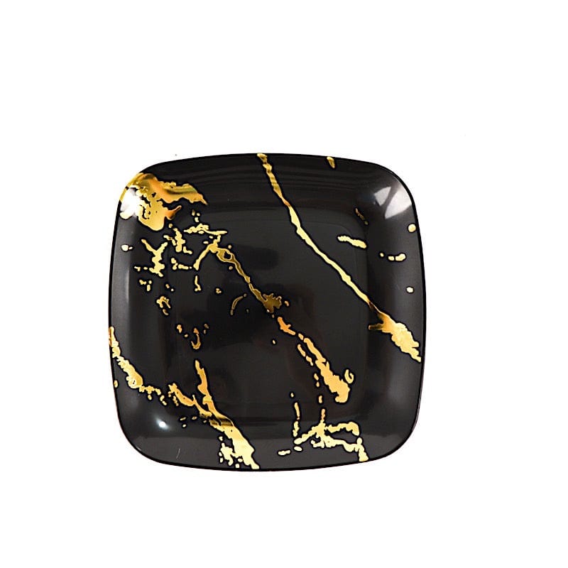 10 Metallic Marble Square Disposable Salad and Dinner Plastic Plates