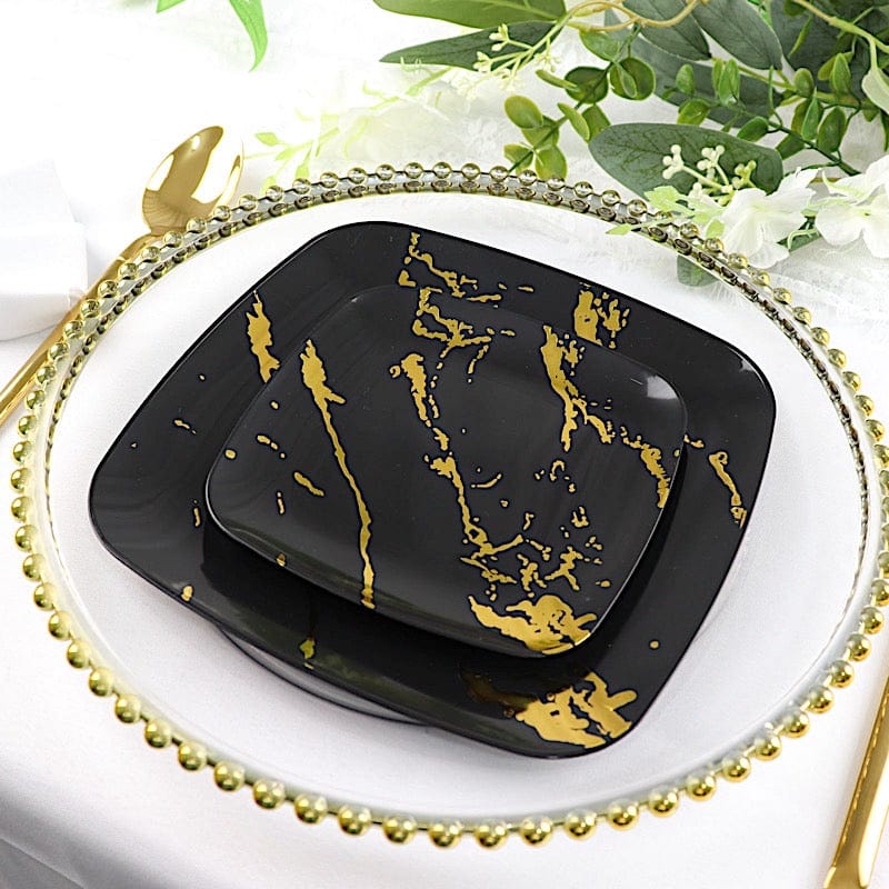 10 Metallic Marble Square Disposable Salad and Dinner Plastic Plates