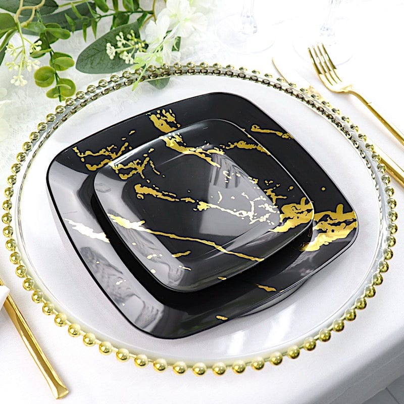10 Metallic Marble Square Disposable Salad and Dinner Plastic Plates