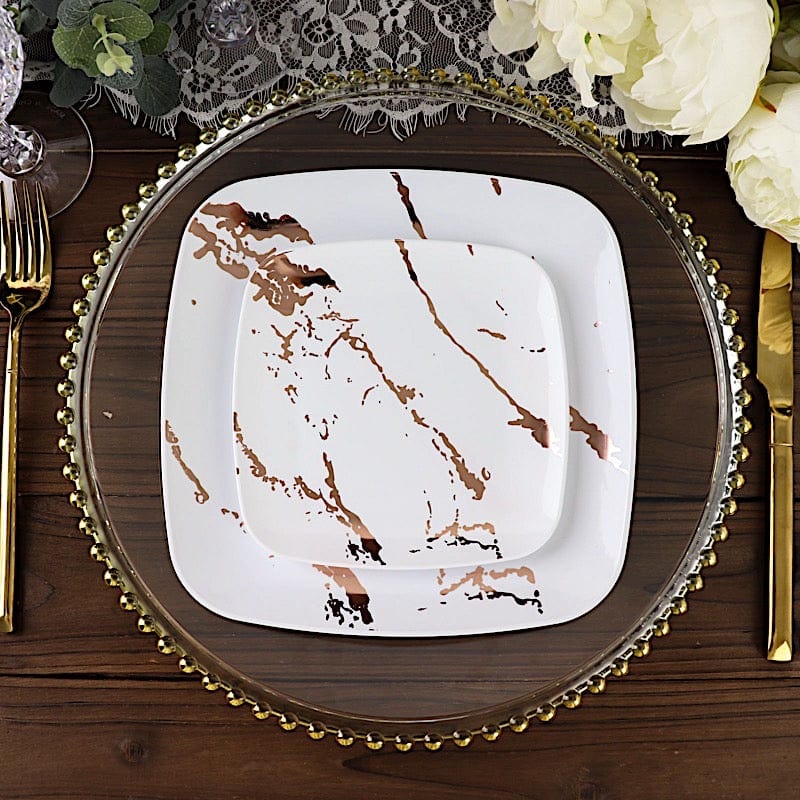 10 Metallic Marble Square Disposable Salad and Dinner Plastic Plates