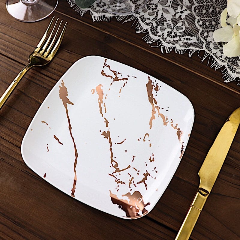10 Metallic Marble Square Disposable Salad and Dinner Plastic Plates