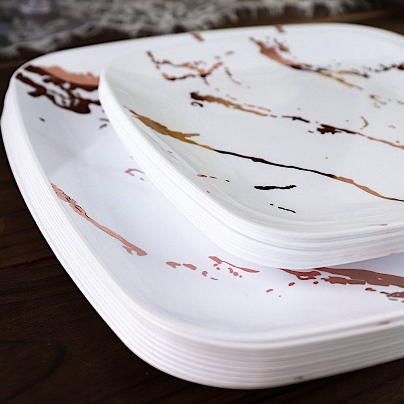 10 Metallic Marble Square Disposable Salad and Dinner Plastic Plates