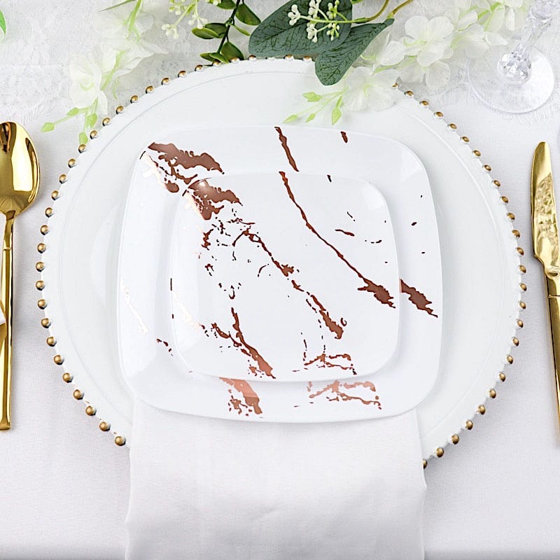 10 Metallic Marble Square Disposable Salad and Dinner Plastic Plates