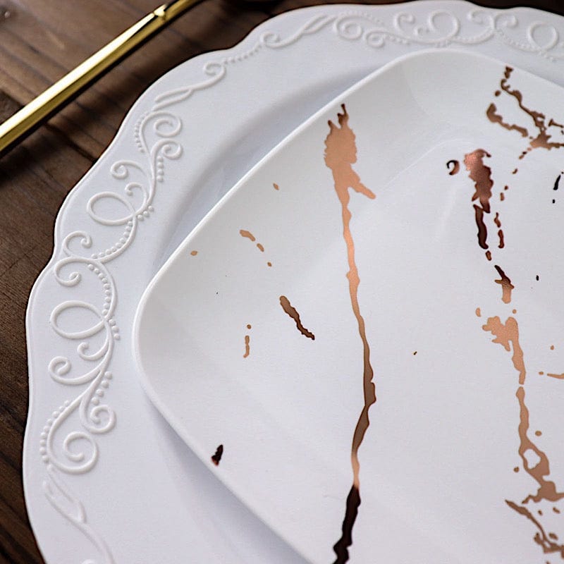 10 Metallic Marble Square Disposable Salad and Dinner Plastic Plates