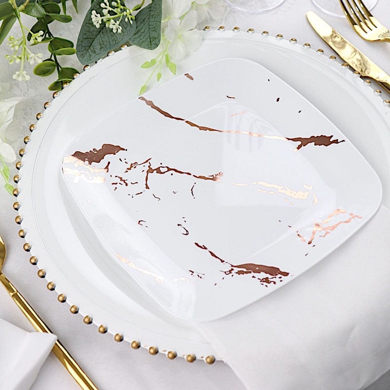 10 Metallic Marble Square Disposable Salad and Dinner Plastic Plates