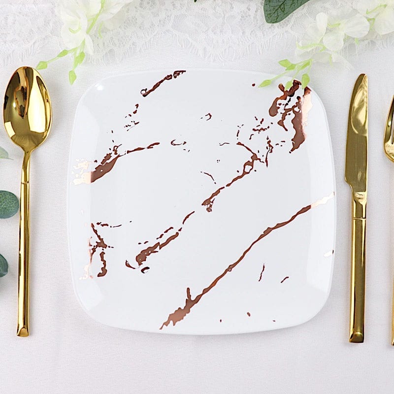 10 Metallic Marble Square Disposable Salad and Dinner Plastic Plates