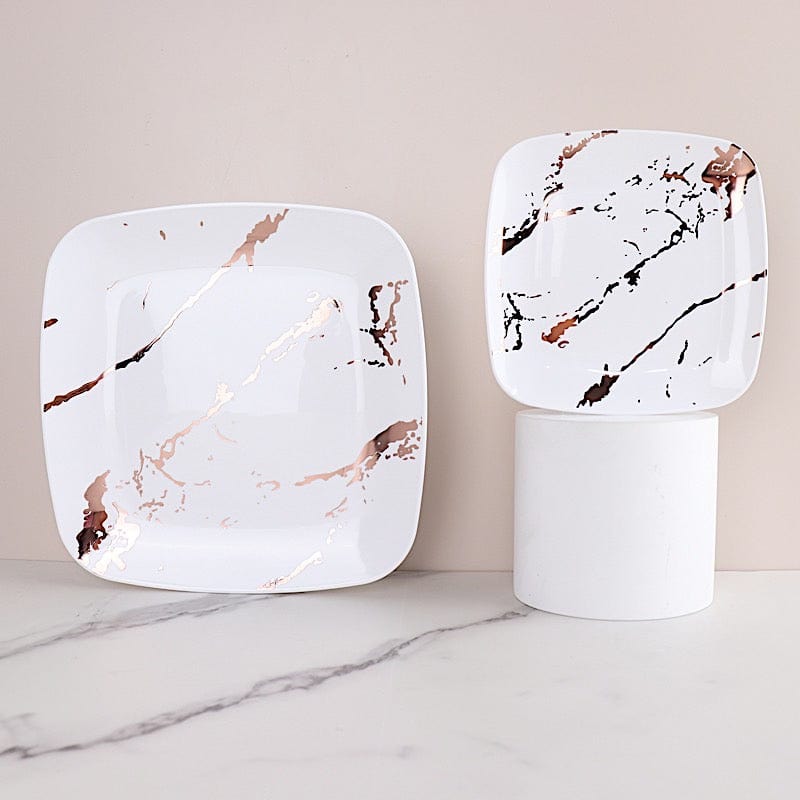 10 Metallic Marble Square Disposable Salad and Dinner Plastic Plates
