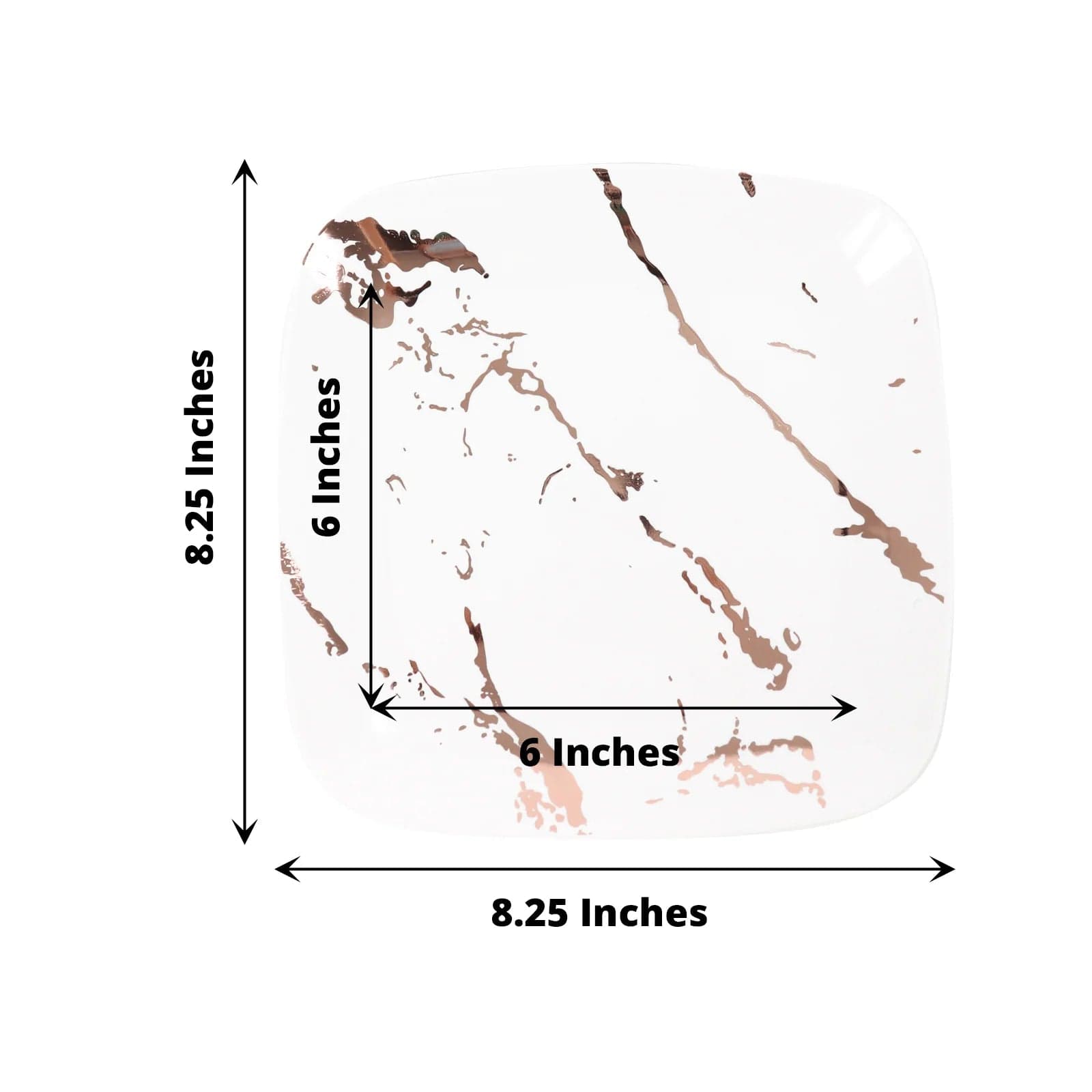 10 Metallic Marble Square Disposable Salad and Dinner Plastic Plates