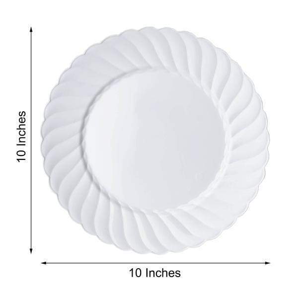 10 pcs 10" Disposable White Plastic Plates with Flaired Trim