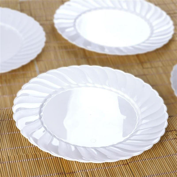 12 pcs 10.25" Disposable White Plastic Plates with Flaired Trim