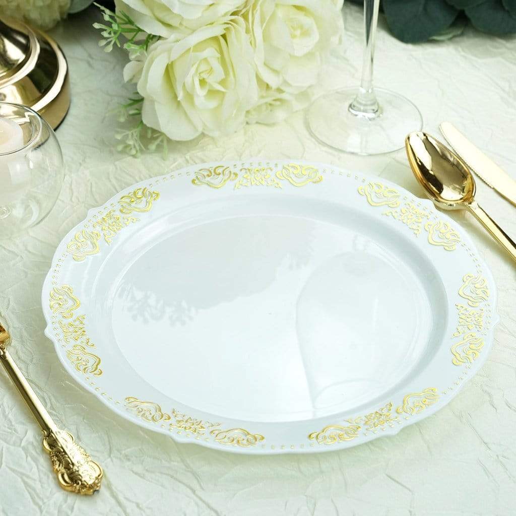 10 pcs 10 in wide Disposable Plastic Salad Plates with Gold Trim