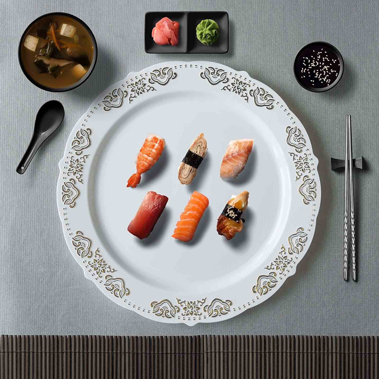 10 pcs 10 in wide Disposable Plastic Salad Plates with Gold Trim