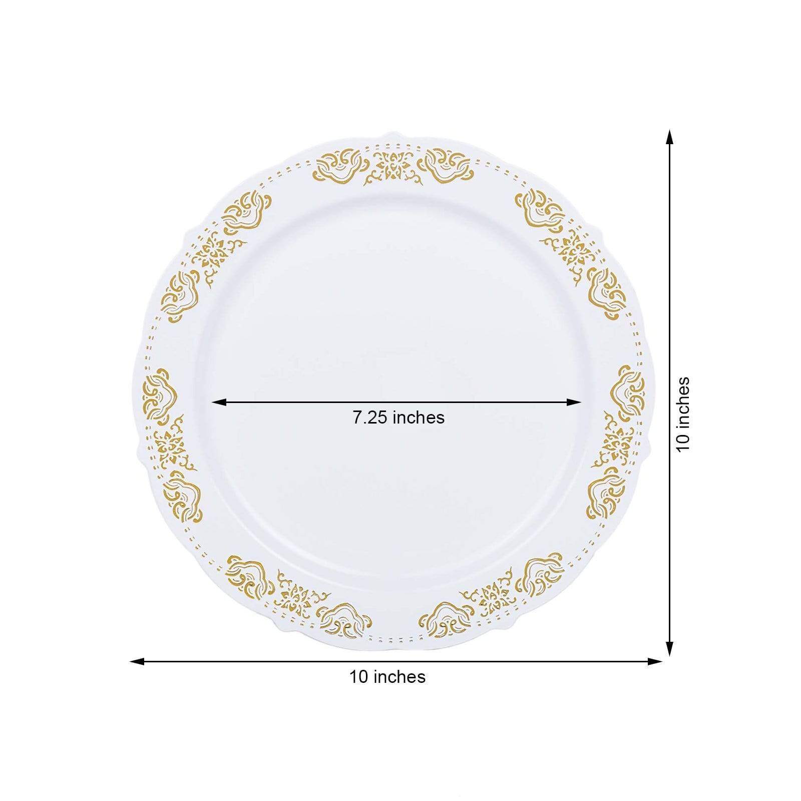 10 pcs 10 in wide Disposable Plastic Salad Plates with Gold Trim