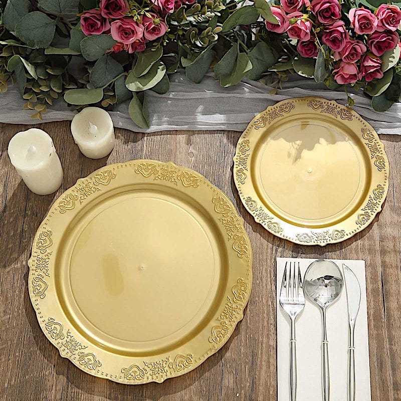 10 pcs 10 in wide Disposable Plastic Salad Plates with Gold Trim