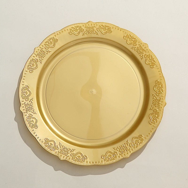 10 pcs 10 in wide Disposable Plastic Salad Plates with Gold Trim