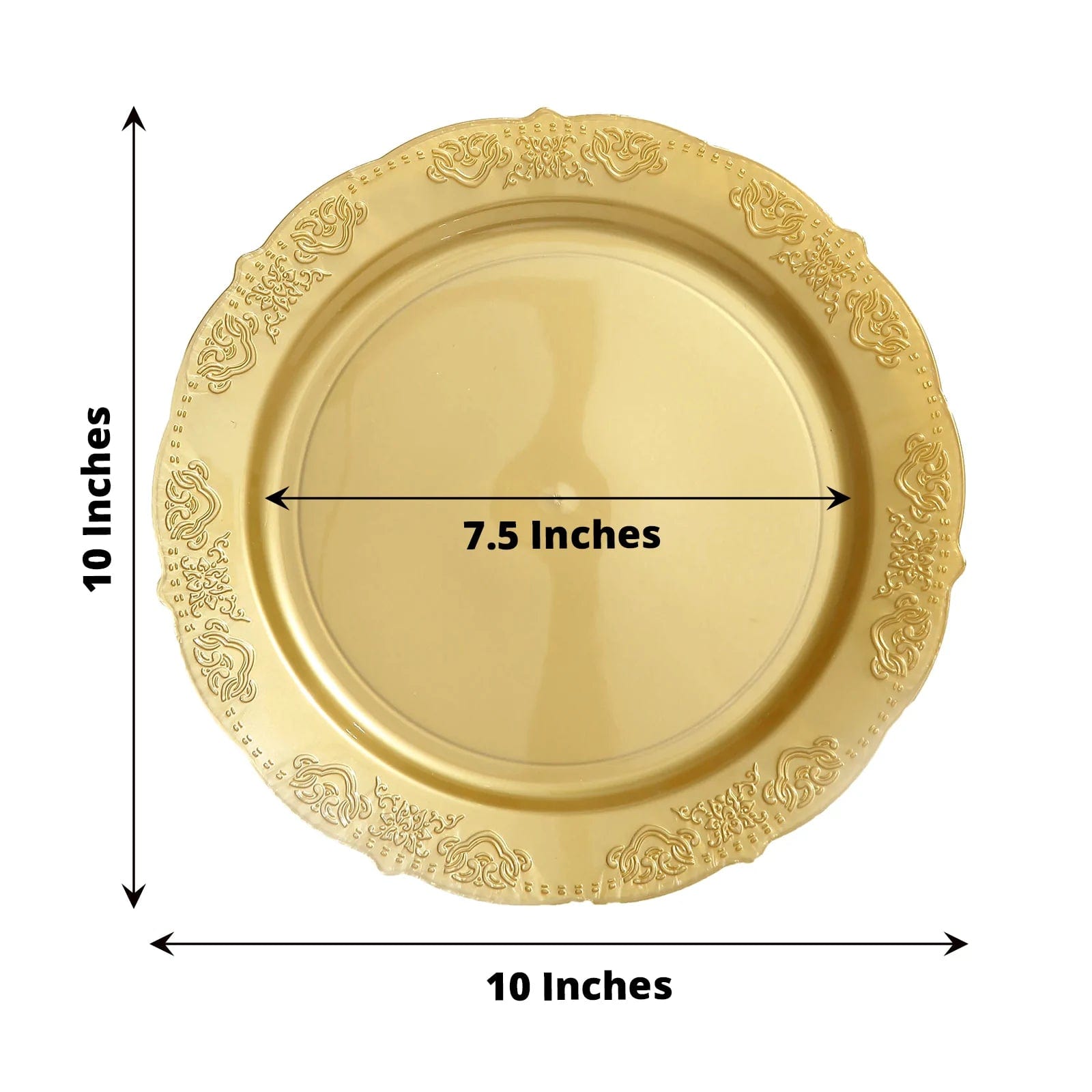 10 pcs 10 in wide Disposable Plastic Salad Plates with Gold Trim