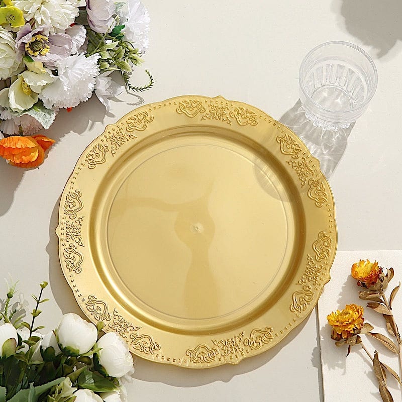10 pcs 10 in wide Disposable Plastic Salad Plates with Gold Trim