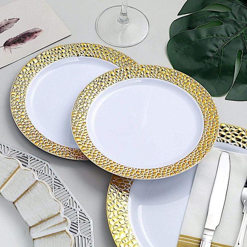 10 pcs 10 in wide Disposable Plastic Salad Plates with Hammered Trim