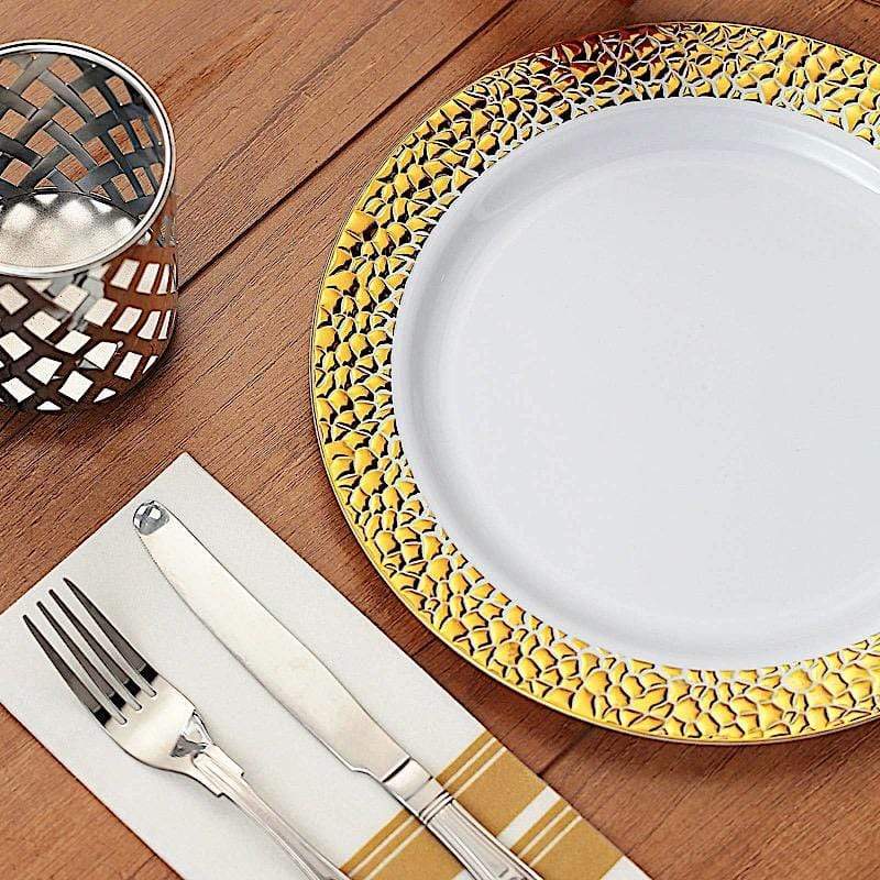 10 pcs 10 in wide Disposable Plastic Salad Plates with Hammered Trim