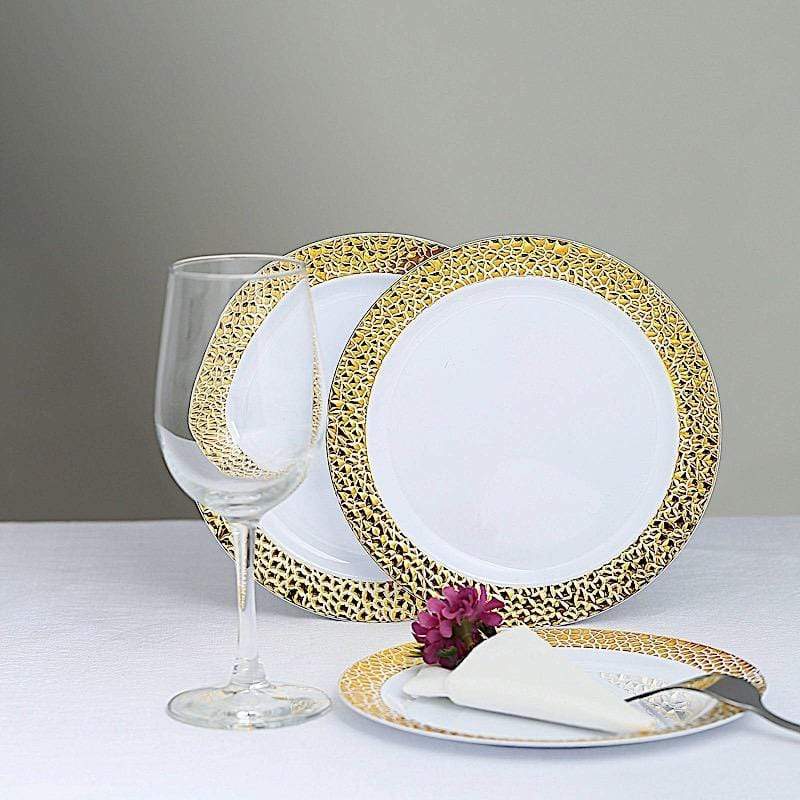 10 pcs 10 in wide Disposable Plastic Salad Plates with Hammered Trim