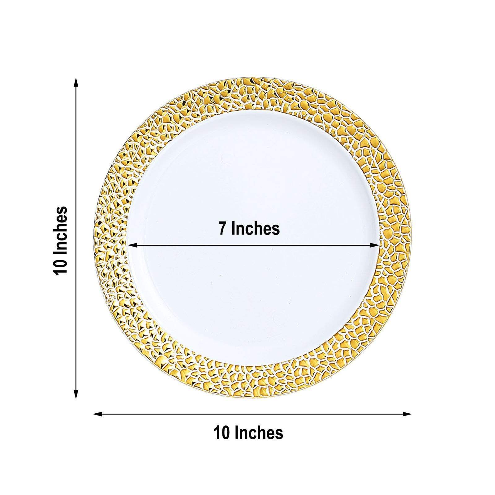 10 pcs 10 in wide Disposable Plastic Salad Plates with Hammered Trim