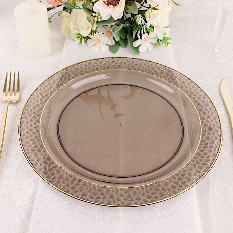 10 pcs 10 in wide Disposable Plastic Salad Plates with Hammered Trim