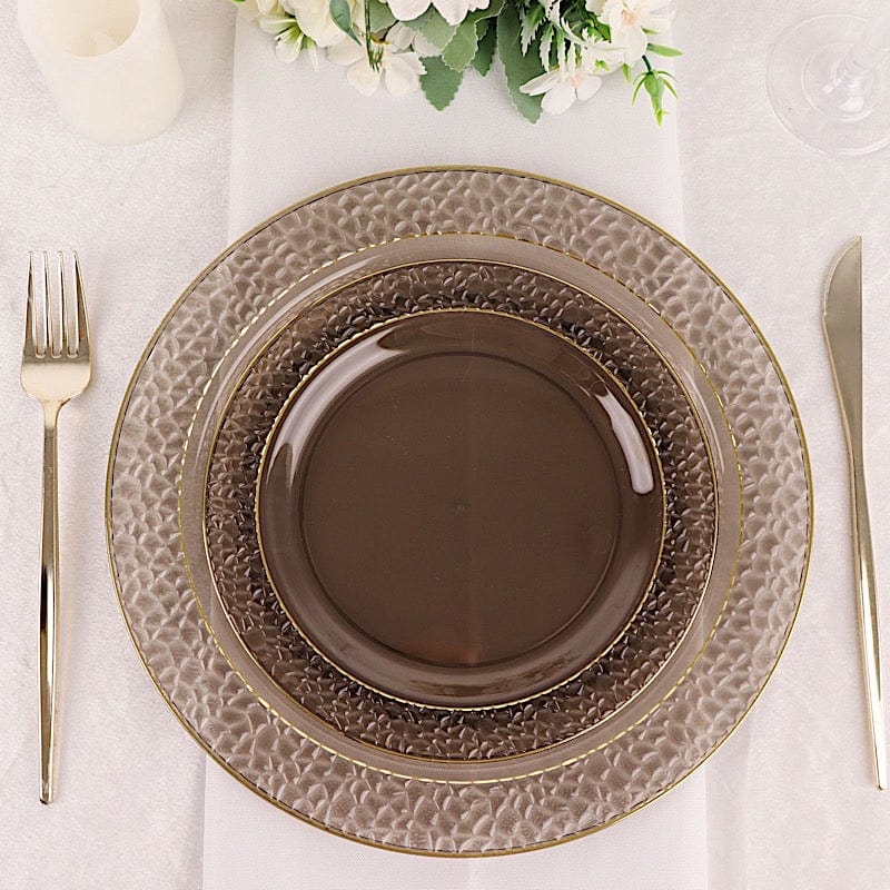 10 pcs 10 in wide Disposable Plastic Salad Plates with Hammered Trim