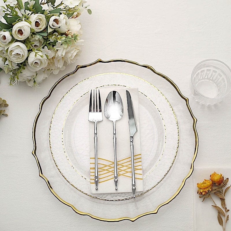 10 pcs 10 in wide Disposable Plastic Salad Plates with Hammered Trim