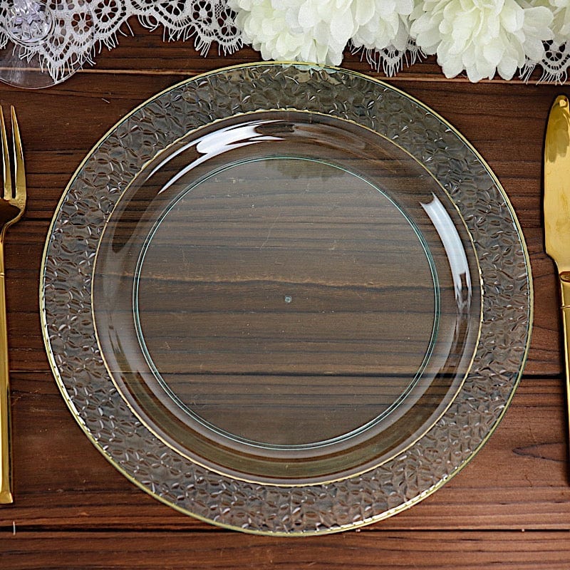 10 pcs 10 in wide Disposable Plastic Salad Plates with Hammered Trim