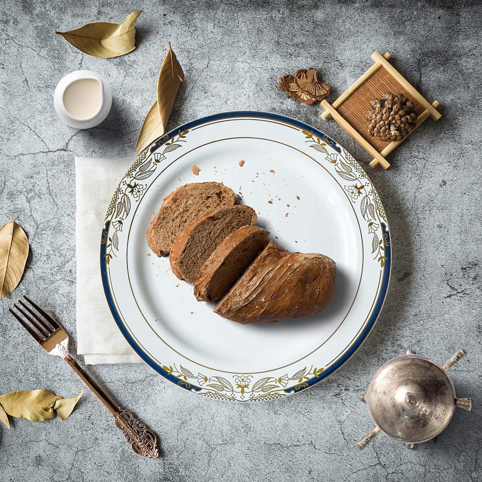 10 pcs 10 in wide Disposable White Plastic Salad Plates with Trim