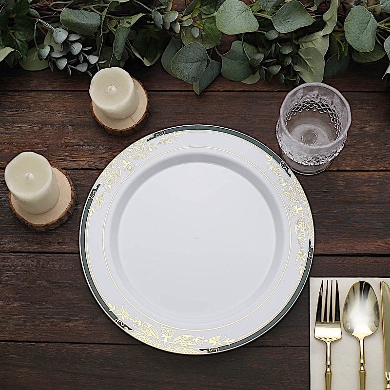 10 pcs 10 in wide Disposable White Plastic Salad Plates with Trim