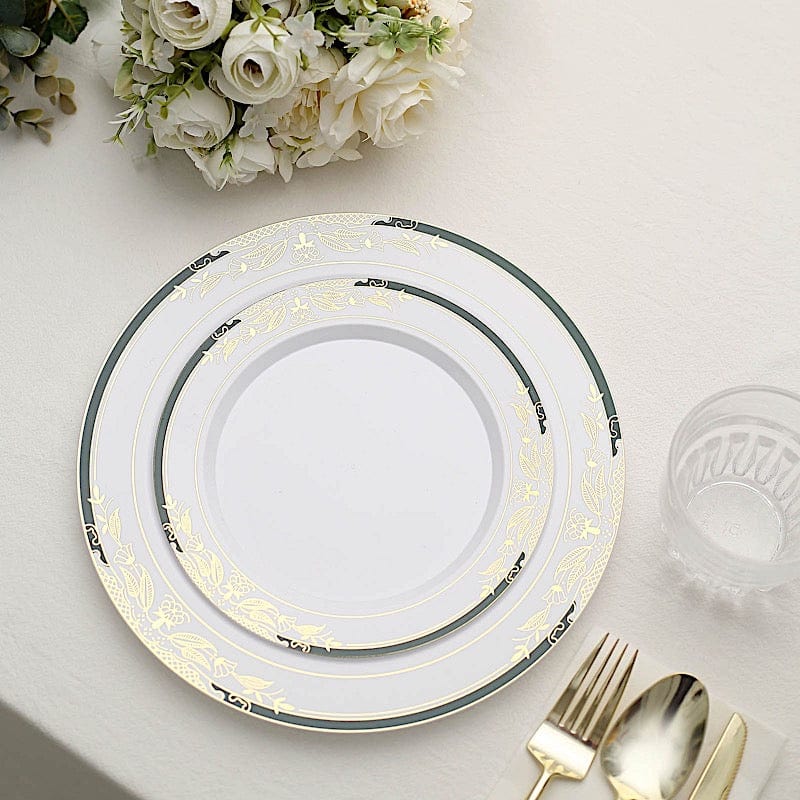 10 pcs 10 in wide Disposable White Plastic Salad Plates with Trim