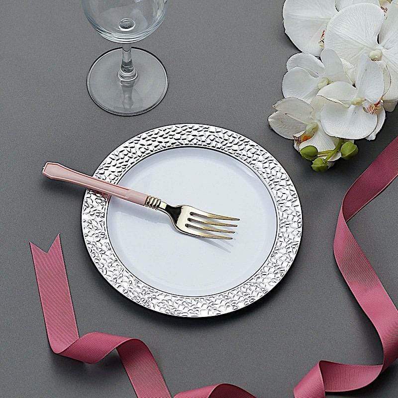 10 pcs 7.5 in wide Disposable Plastic Salad Plates with Hammered Trim