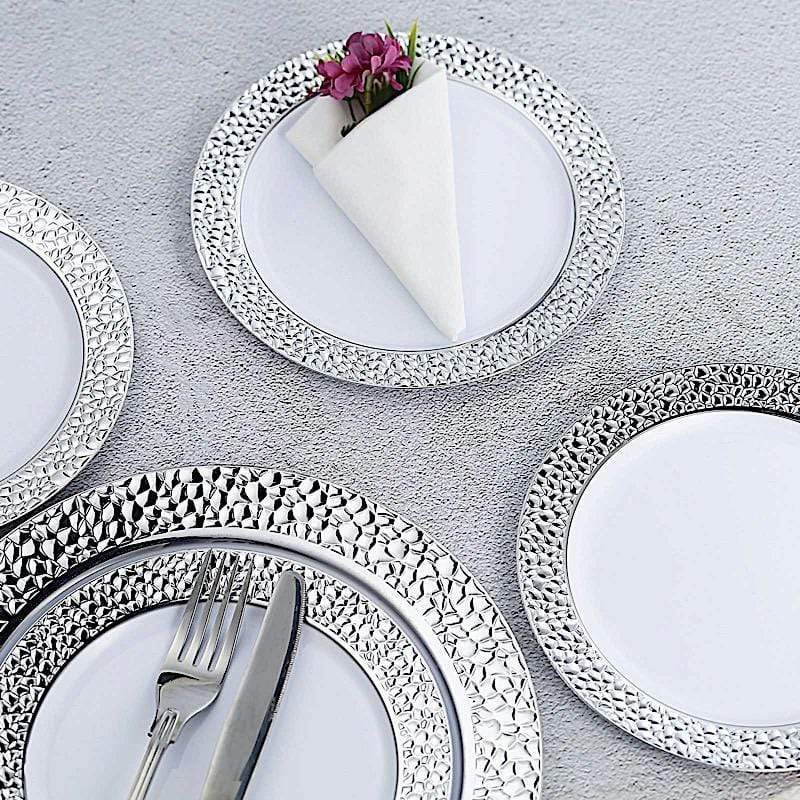 10 pcs 7.5 in wide Disposable Plastic Salad Plates with Hammered Trim