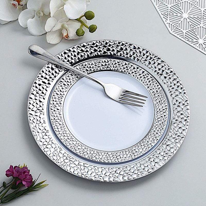 10 pcs 7.5 in wide Disposable Plastic Salad Plates with Hammered Trim