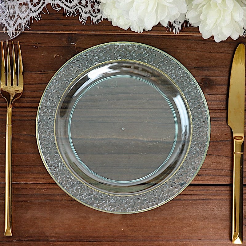 10 pcs 7.5 in wide Disposable Plastic Salad Plates with Hammered Trim