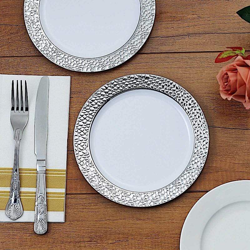 10 pcs 7.5 in wide Disposable Plastic Salad Plates with Hammered Trim