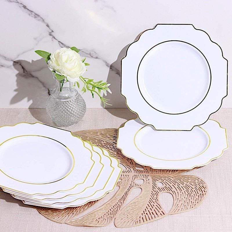 10 pcs 8 in Disposable Baroque Plastic Dessert Plates with Gold Rim