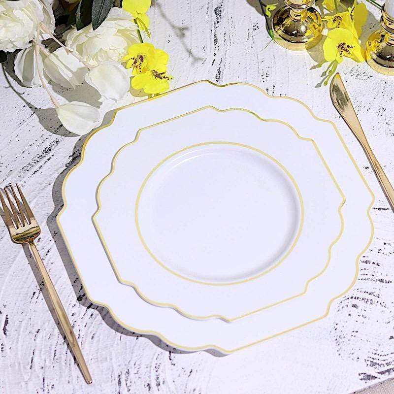 10 pcs 8 in Disposable Baroque Plastic Dessert Plates with Gold Rim