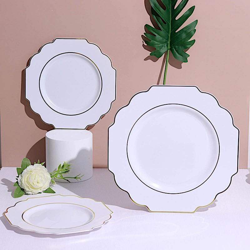 10 pcs 8 in Disposable Baroque Plastic Dessert Plates with Gold Rim