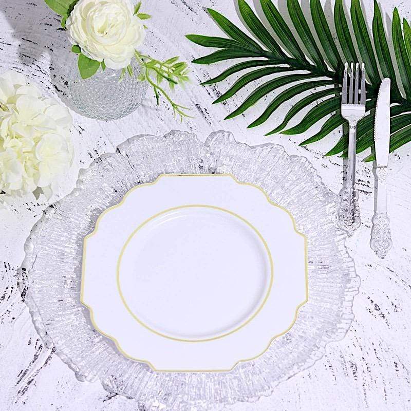10 pcs 8 in Disposable Baroque Plastic Dessert Plates with Gold Rim